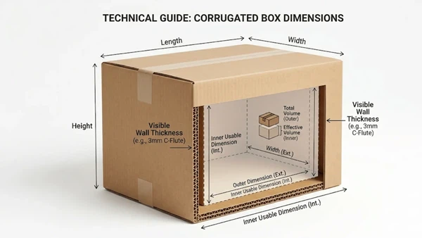 Diagram showing shipping box length width height and the difference between outer and inner dimensions Diagram showing shipping box length width height and the difference between outer and inner dimensions